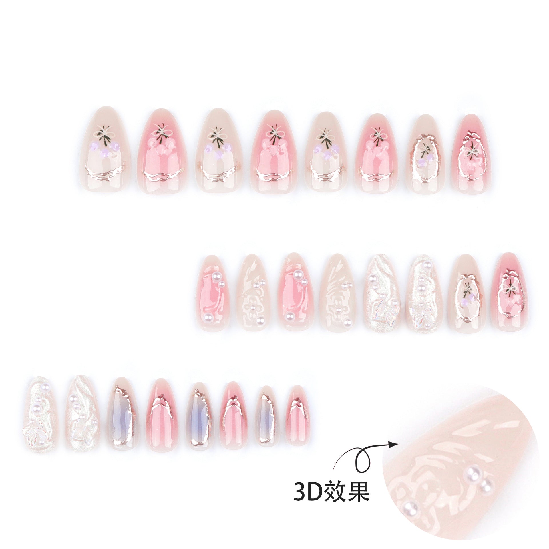 24 Faux ongles press-on design – Capsules ongulaires élégantes, plusieurs formes et styles