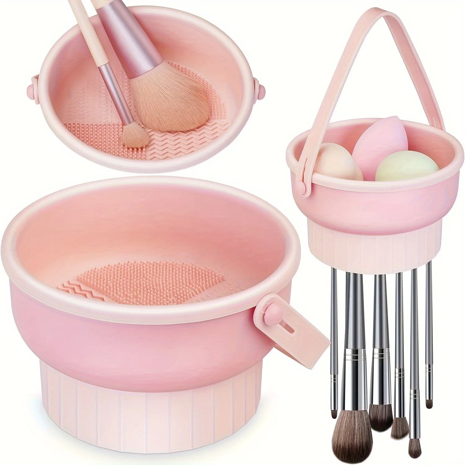 Bol nettoyeur pinceaux maquillage en silicone 3-en-1 – Lavage, séchage et rangement pinceaux & éponges