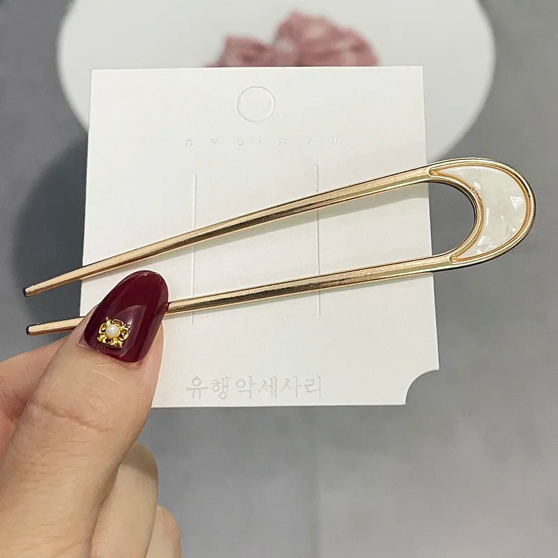 Pic à cheveux en U effet écaille – Épingle à cheveux géométrique en acétate – Accessoire coiffure femme chic