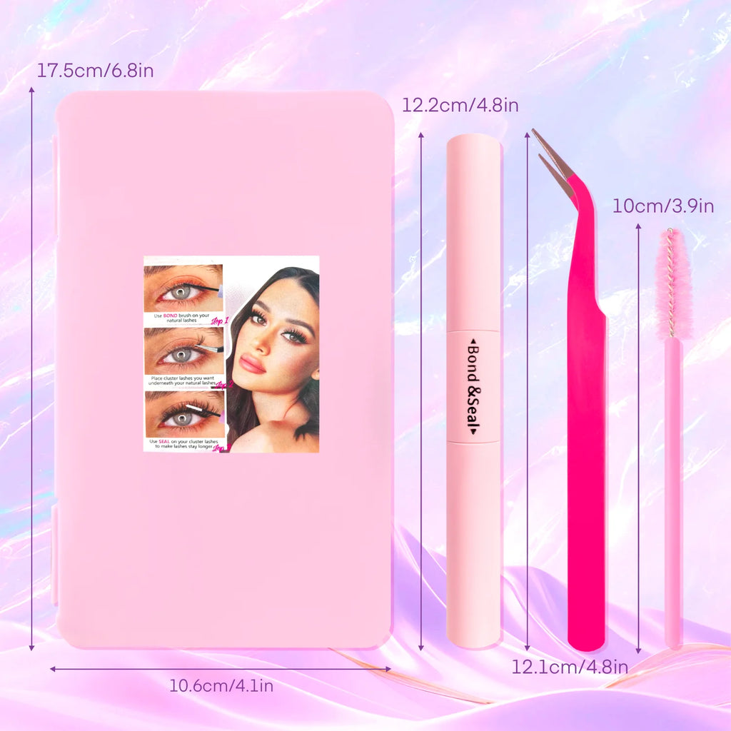 Kit extensions de cils DIY 200–720 pièces – Cils fluffy avec Bond & Seal inclus