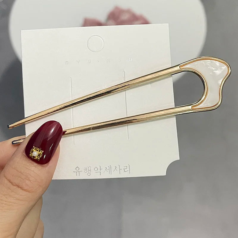 Pic à cheveux en U effet écaille – Épingle à cheveux géométrique en acétate – Accessoire coiffure femme chic