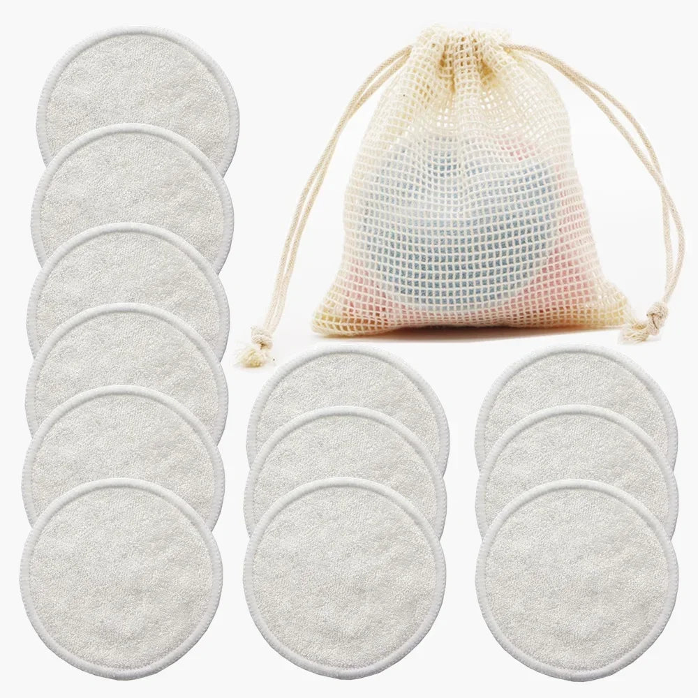 Cotons démaquillants réutilisables en bambou – Lot de 12 disques lavables doux pour la peau