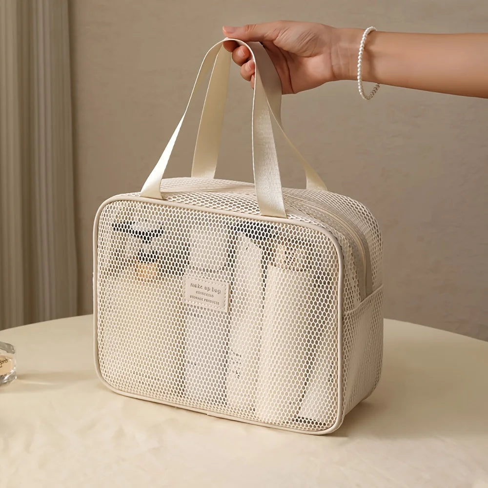 Trousse de maquillage en maille transparente – Organisateur beauté & voyage avec fermeture zippée