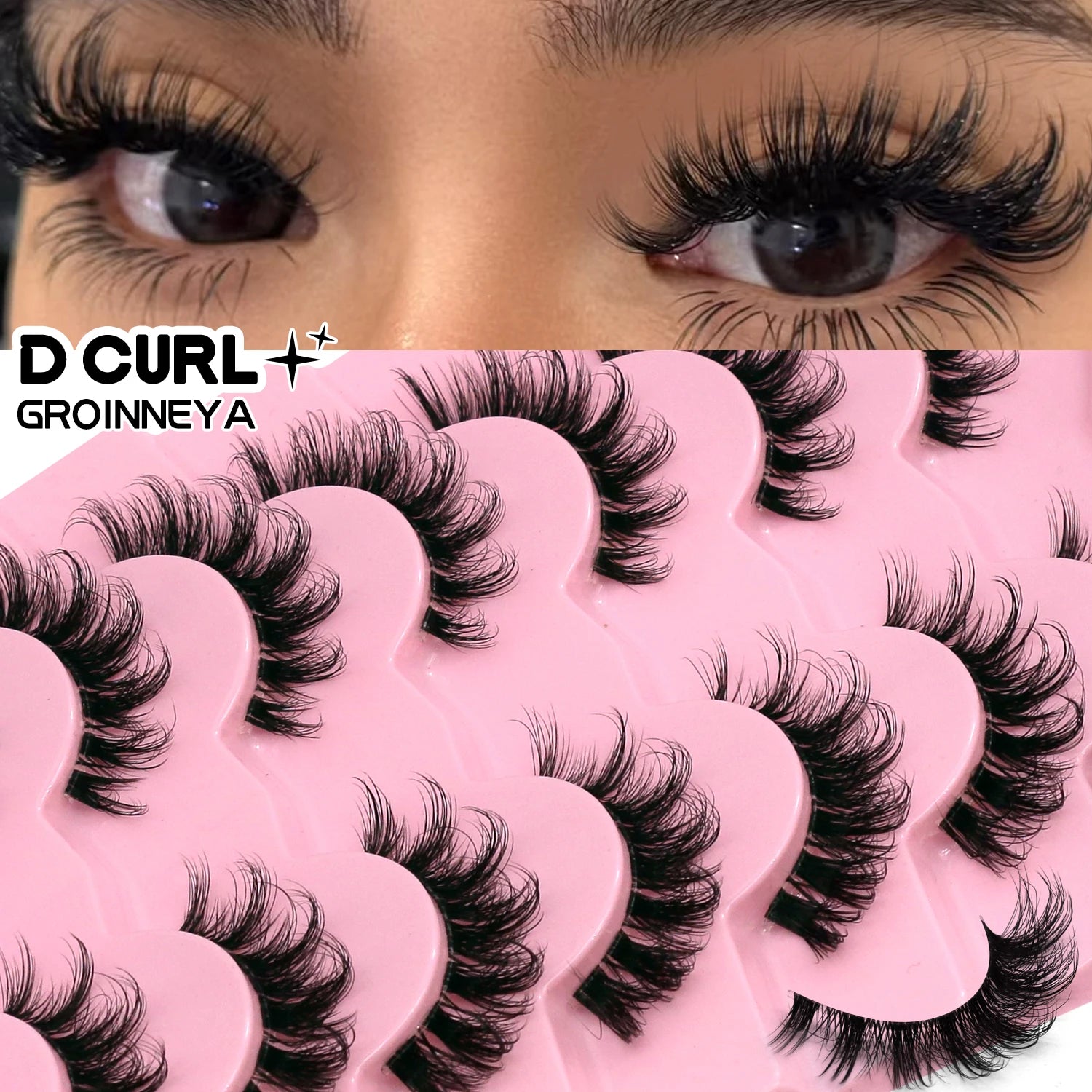 Faux cils 3D effet volume – Bande transparente, style œil de chat, regard intense