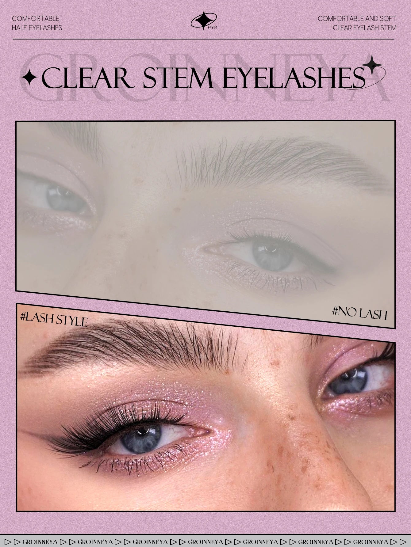 Demi-faux cils effet naturel – Bande transparente, regard allongé, style mink léger