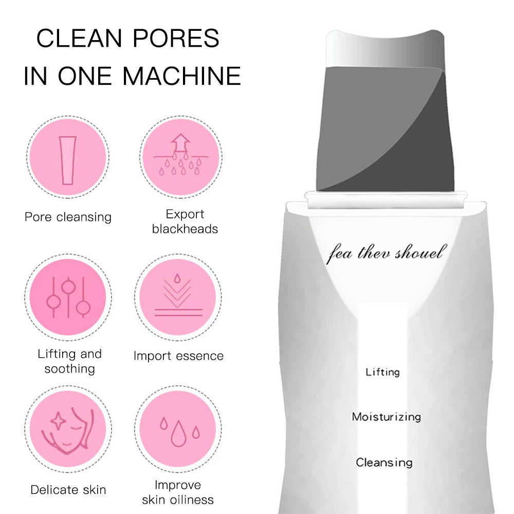 Skin scrubber ultrasonique visage – Nettoyeur de pores & points noirs professionnel