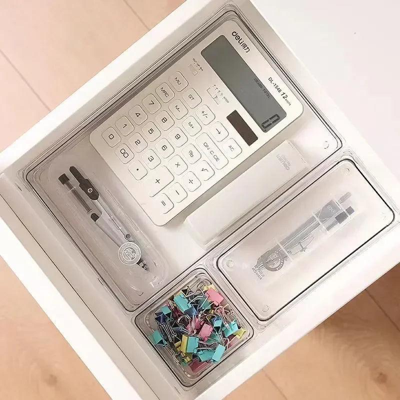 Organisateurs de tiroirs modulables – Set de plateaux transparents pour maquillage et accessoires