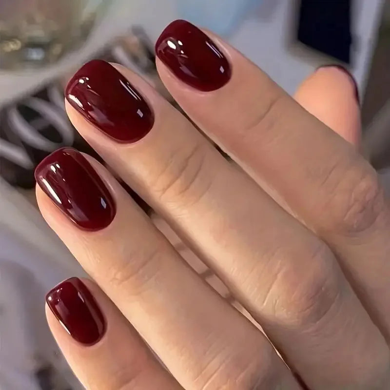 Faux ongles press-on courts carrés – Couleurs unies – 24 pièces