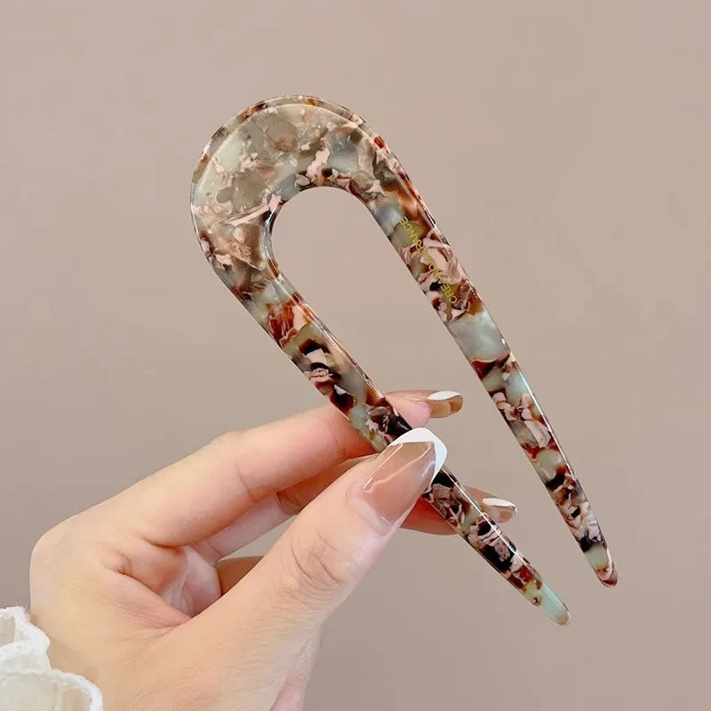Pic à cheveux en U effet écaille – Épingle à cheveux géométrique en acétate – Accessoire coiffure femme chic