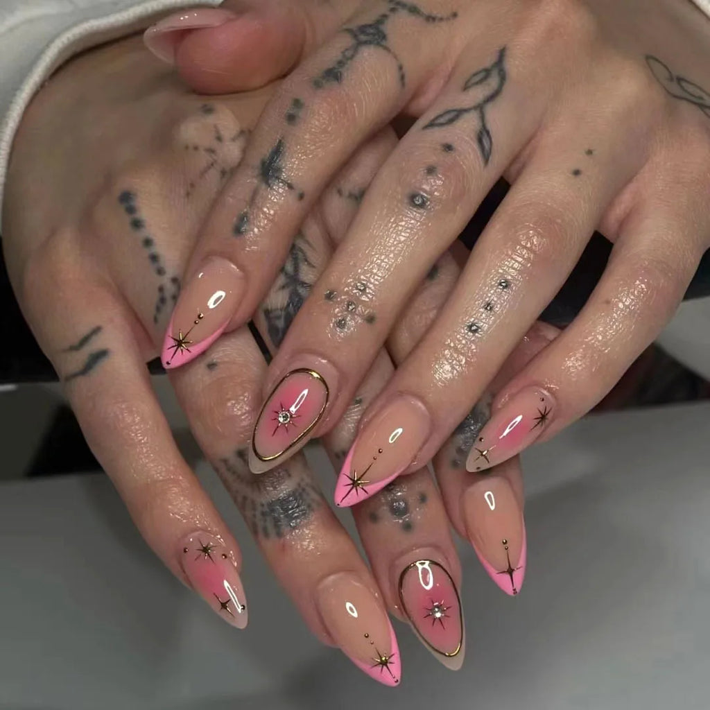 Faux ongles press-on décorés – Strass, nœuds & designs argentés – 24 pièces