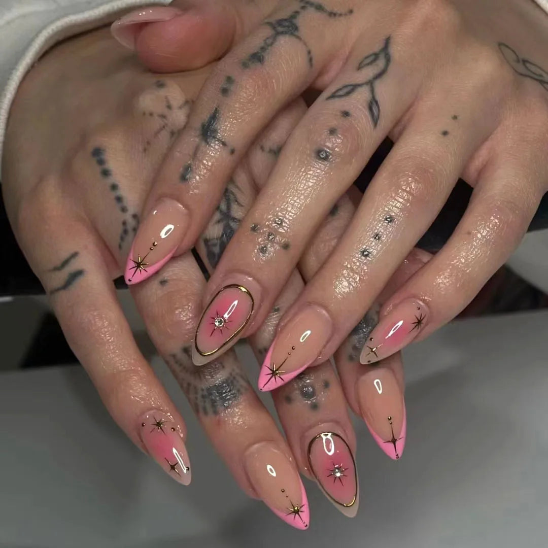 Faux ongles press-on décorés – Strass, nœuds & designs argentés – 24 pièces