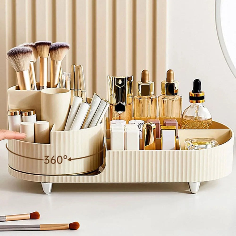 Organisateur de maquillage rotatif 360° – Support de rangement élégant pour cosmétiques et pinceaux