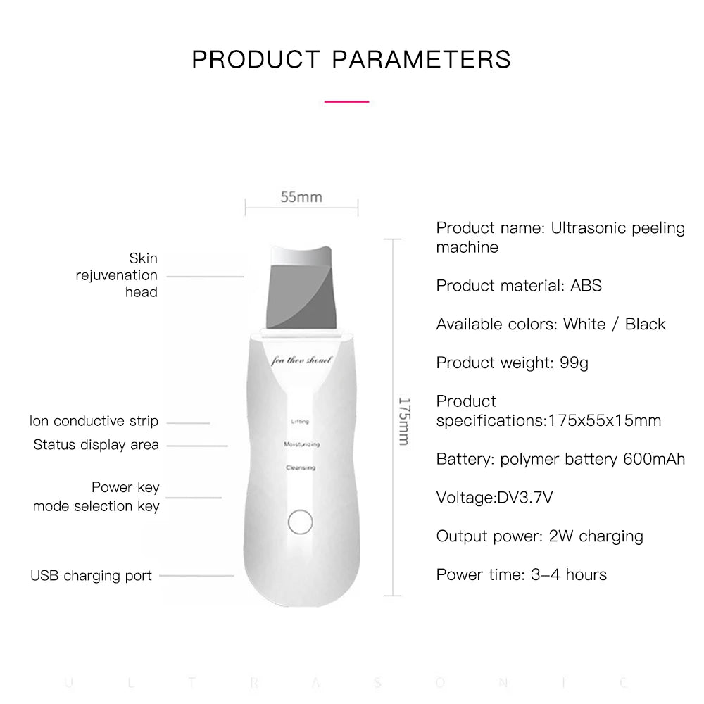 Skin scrubber ultrasonique visage – Nettoyeur de pores & points noirs professionnel