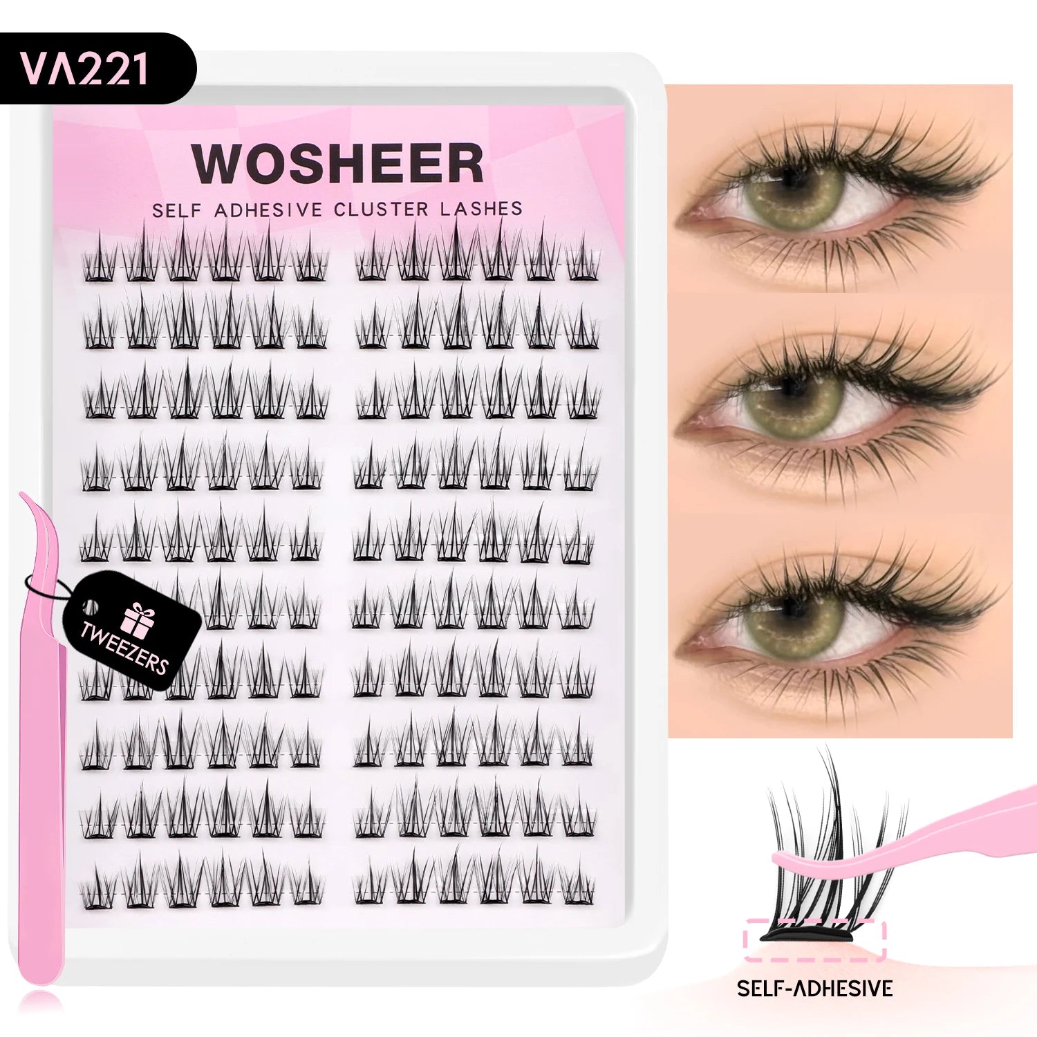 Cils auto-adhésifs WOSHEER – Clusters naturels réutilisables sans colle (DIY)