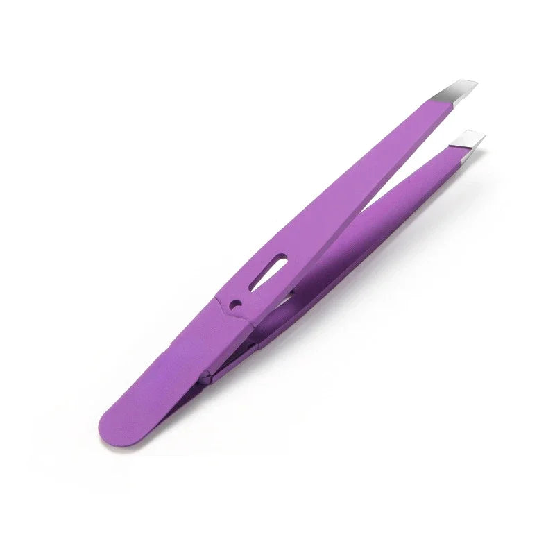 Pince à sourcils professionnelle en acier inoxydable – Précision biseautée, couleurs tendance