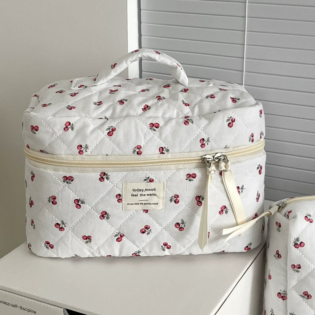 3 pcs trousse maquillage matelassée – Motif fruits, rangement & voyage