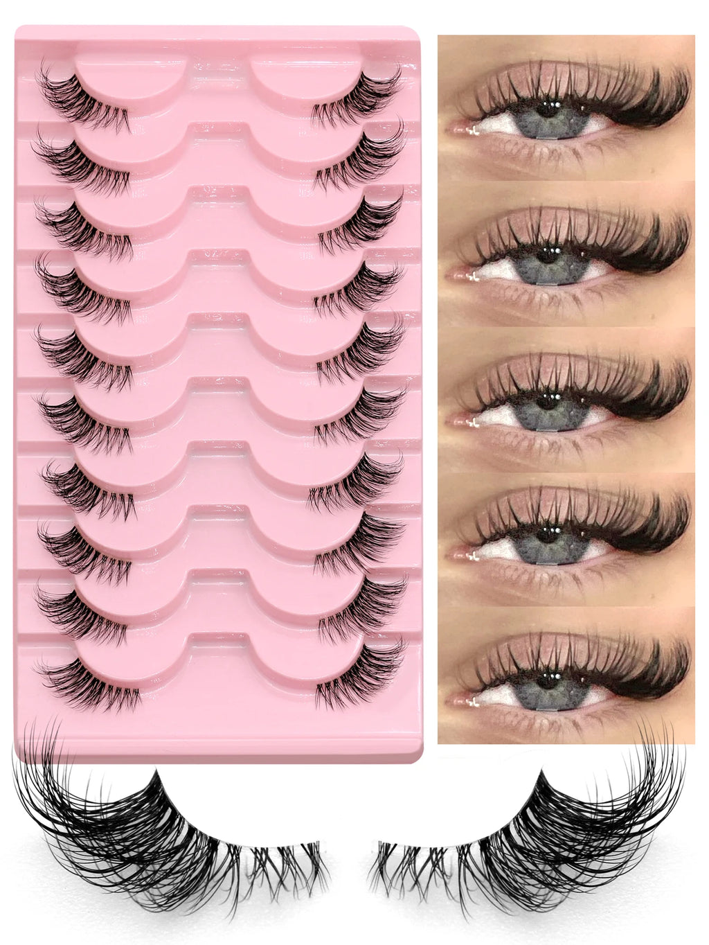 Demi-faux cils effet naturel – Bande transparente, regard allongé, style mink léger