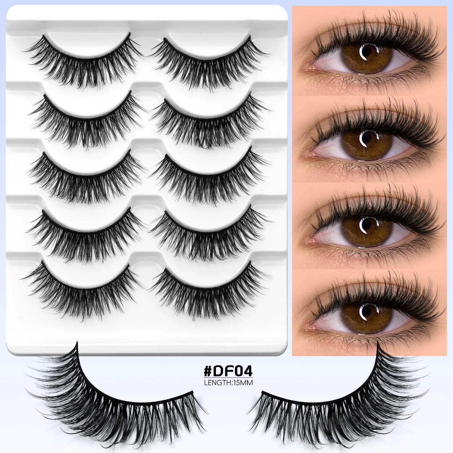 Faux cils 3D effet volume – Bande transparente, style œil de chat, regard intense