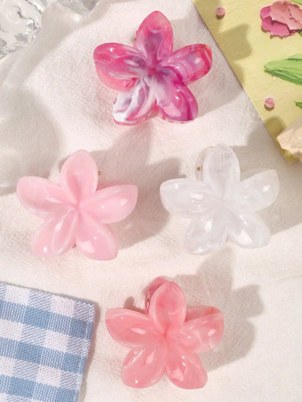 Lot de 4 pinces crabes fleurs multicolores – Accessoires cheveux antidérapants femme & fille