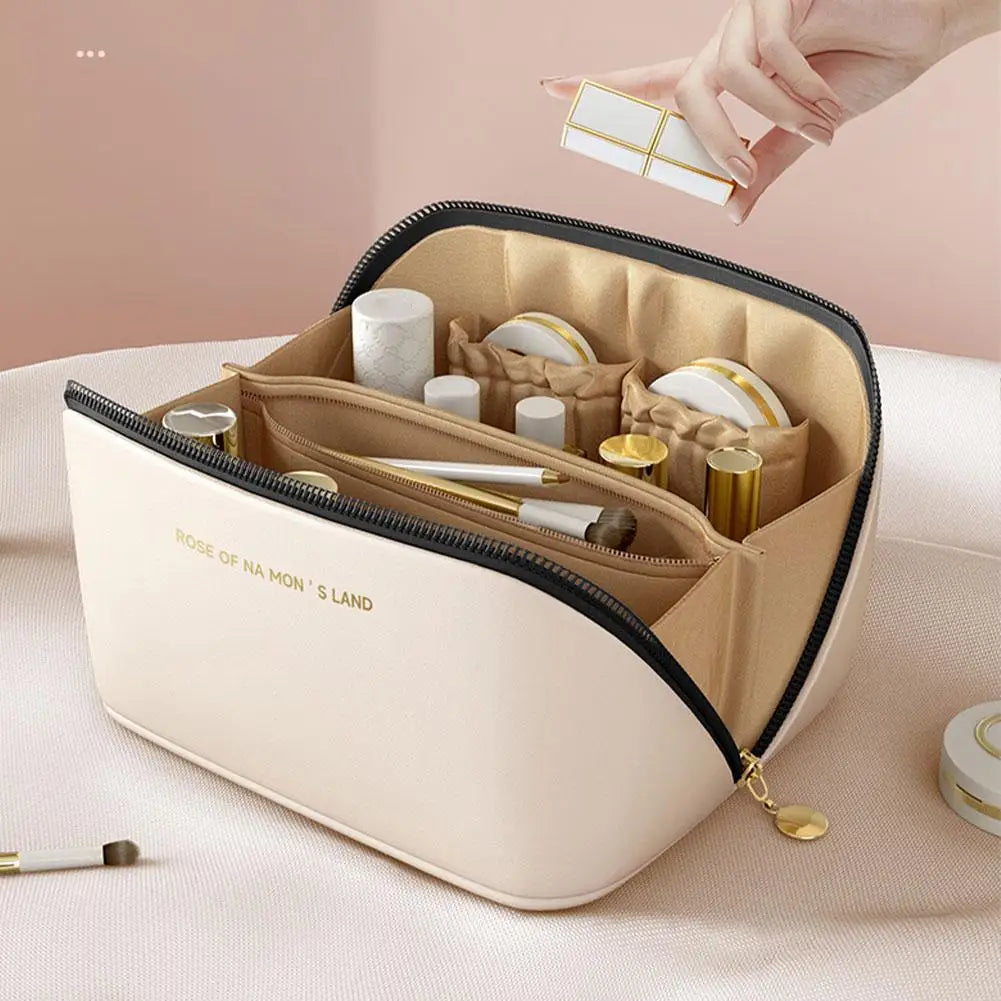Trousse de maquillage rigide élégante – Organisateur beauté premium avec compartiments & poignée