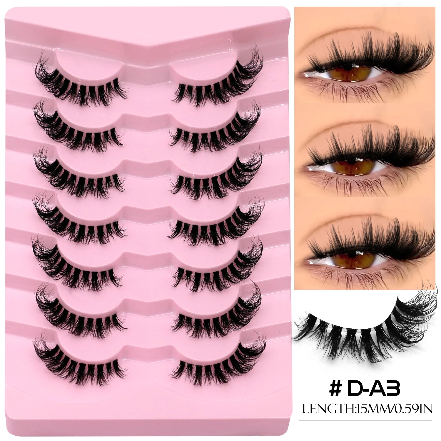 Faux cils 3D effet volume – Bande transparente, style œil de chat, regard intense