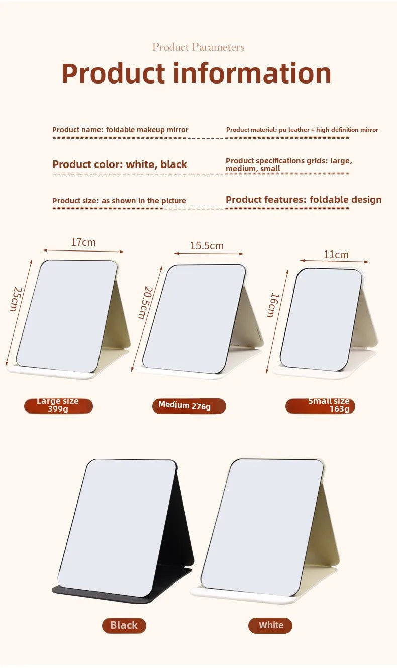 Miroir de maquillage pliable portable – Miroir de table compact sans éclairage