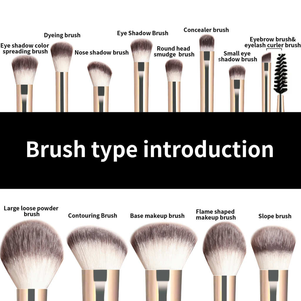 Set de 13 pinceaux maquillage professionnels – Visage & Yeux (Fond de teint, Poudre, Blush, Yeux)