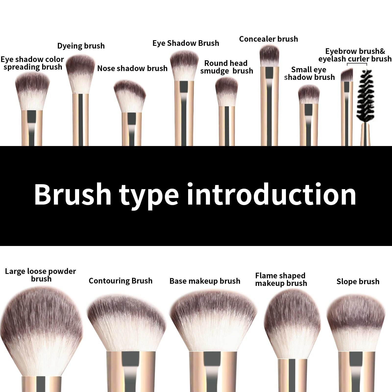 Set de 13 pinceaux maquillage professionnels – Visage & Yeux (Fond de teint, Poudre, Blush, Yeux)