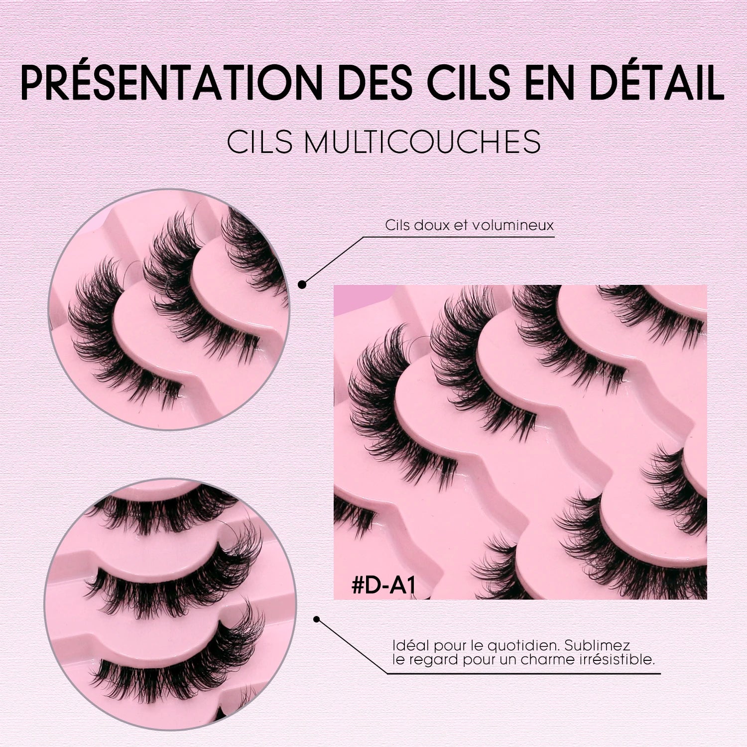 Faux cils 3D effet volume – Bande transparente, style œil de chat, regard intense