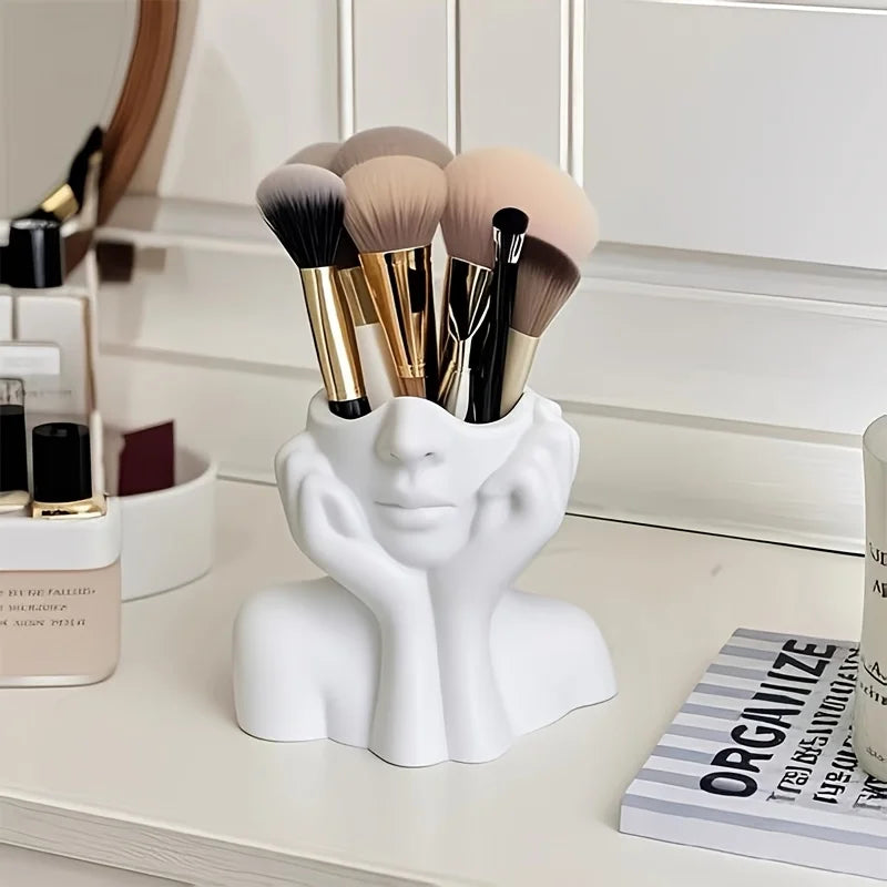 Porte-pinceaux de maquillage design visage – Organisateur décoratif pour pinceaux et accessoires