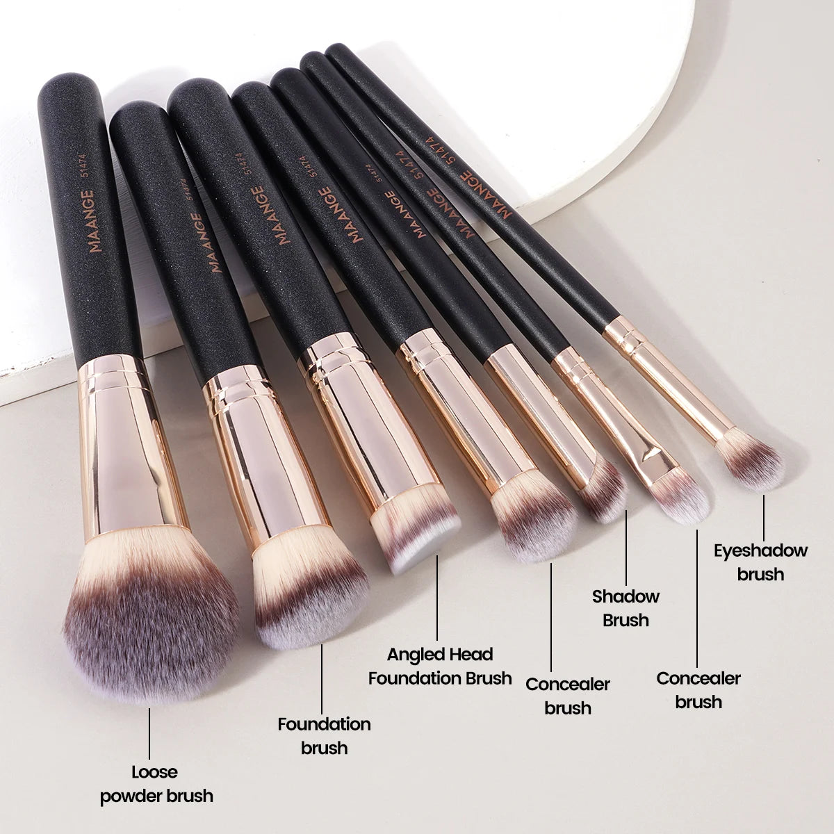 Set de 7 pinceaux maquillage MAANGE – Fond de teint, poudre, blush & correcteur