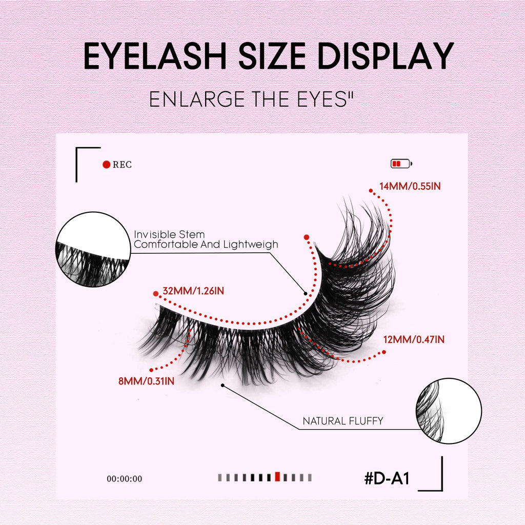 Faux cils 3D effet volume – Bande transparente, style œil de chat, regard intense