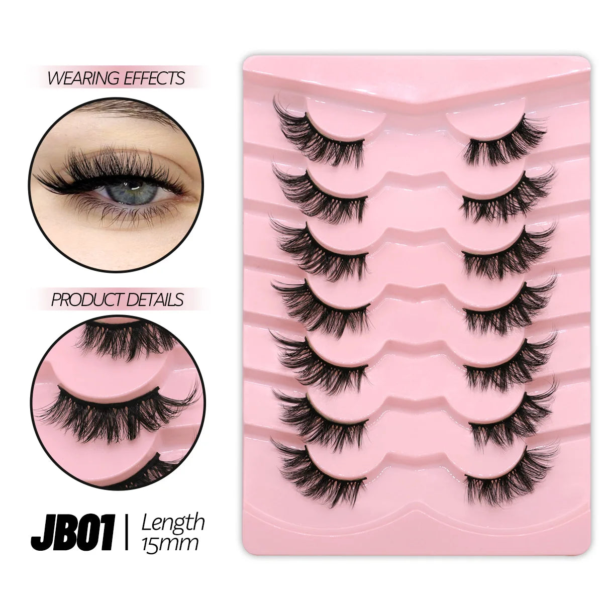 Demi-faux cils effet naturel – Bande transparente, regard allongé, style mink léger