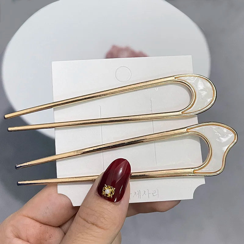 Pic à cheveux en U effet écaille – Épingle à cheveux géométrique en acétate – Accessoire coiffure femme chic