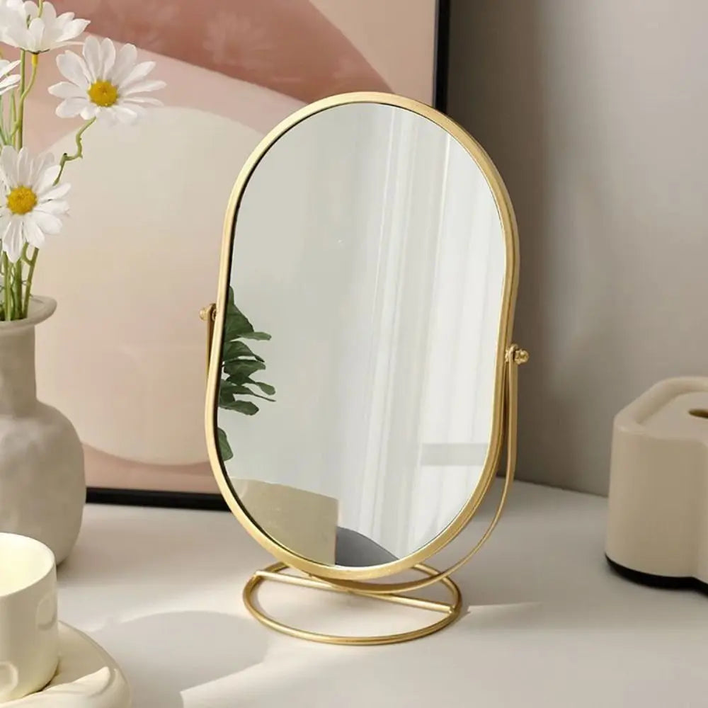 Miroir de maquillage ovale rotatif 360° – Miroir de table design en métal