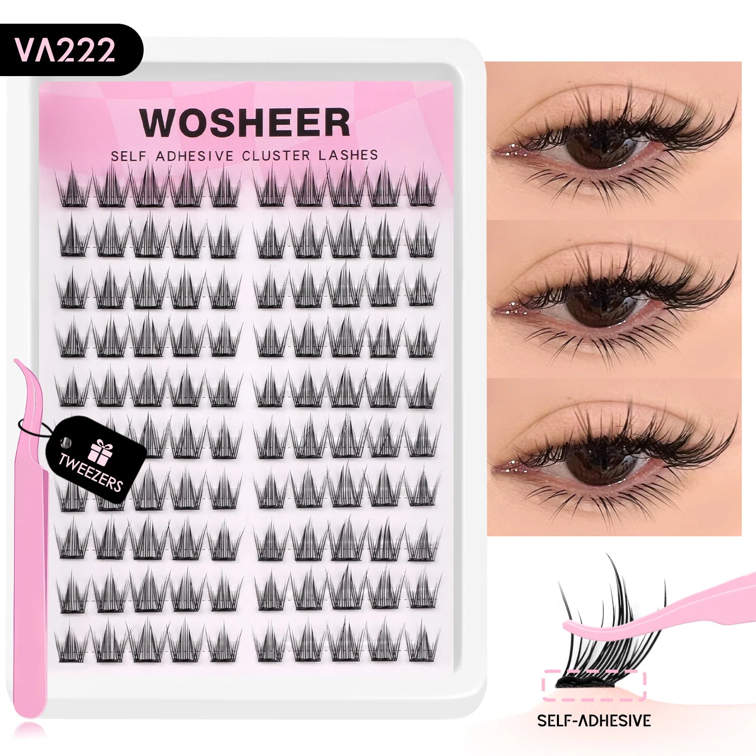 Cils auto-adhésifs WOSHEER – Clusters naturels réutilisables sans colle (DIY)