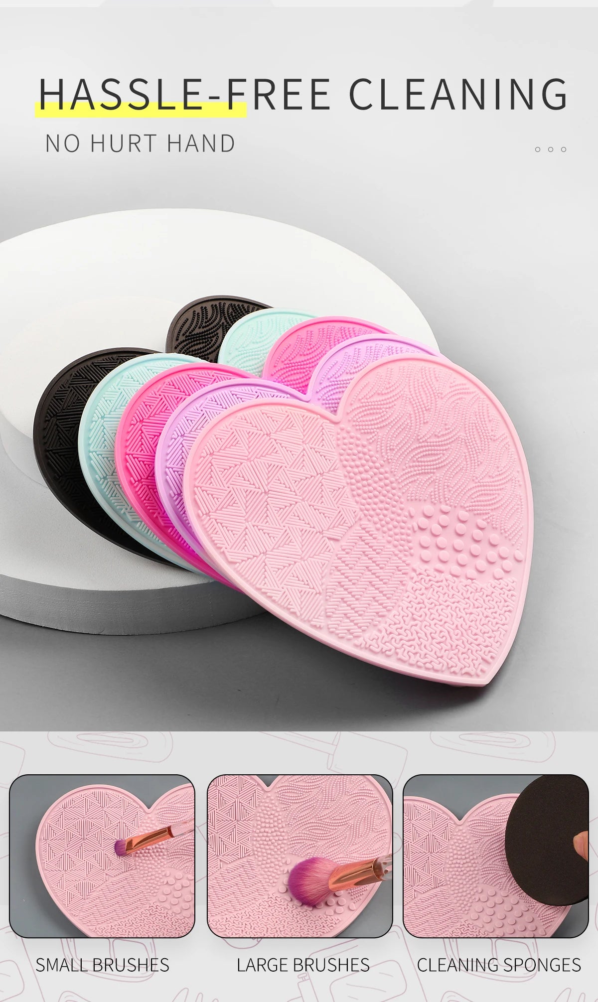 Tapis nettoyeur pinceaux maquillage en silicone – Pad de nettoyage avec ventouse – Nettoyage manuel précis