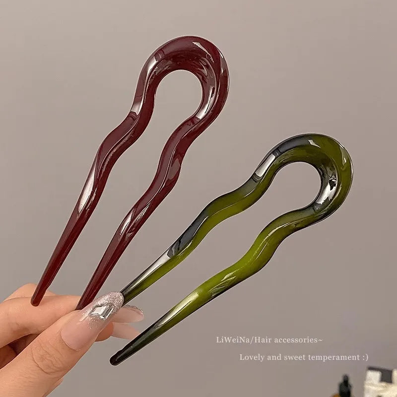 Pic à cheveux en U effet écaille – Épingle à cheveux géométrique en acétate – Accessoire coiffure femme chic