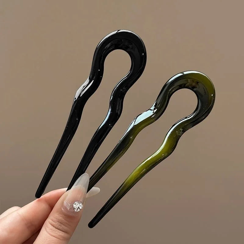 Pic à cheveux en U effet écaille – Épingle à cheveux géométrique en acétate – Accessoire coiffure femme chic