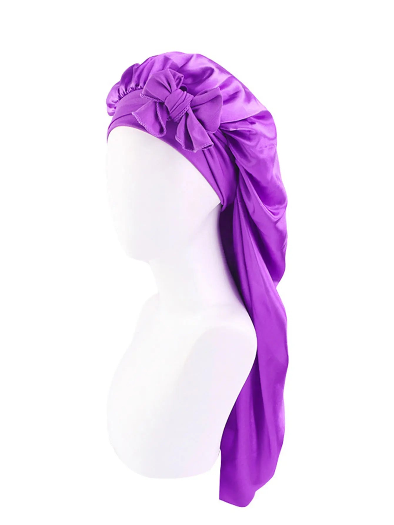Bonnet satin long en soie – Protection cheveux bouclés, crépus & naturels (XL)