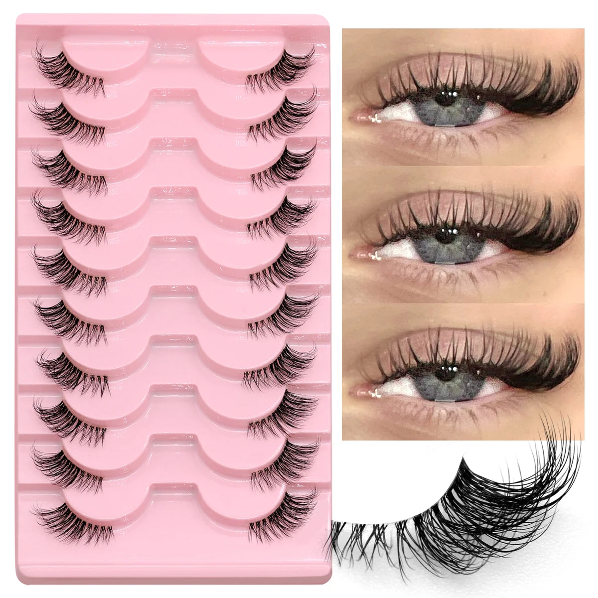 Demi-faux cils effet naturel – Bande transparente, regard allongé, style mink léger