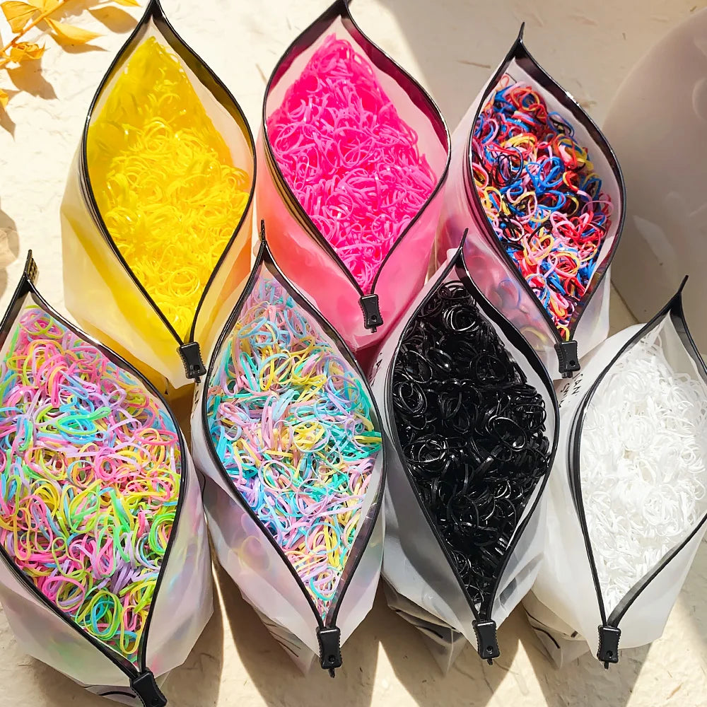 Élastiques cheveux enfant colorés – Lot de 500, 1000 ou 2000 – Mini attaches cheveux jetables en caoutchouc