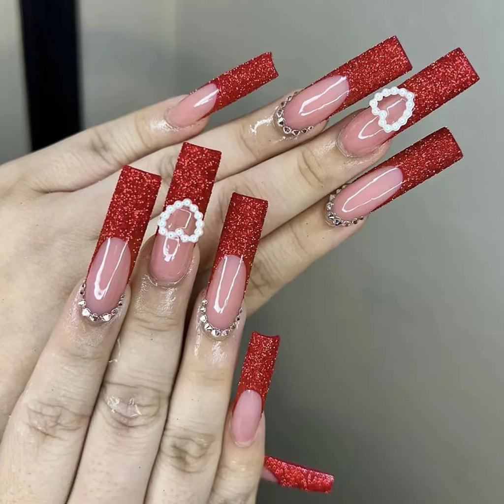 Faux ongles press-on design fantaisie – Effet French, motifs 3D, plusieurs styles
