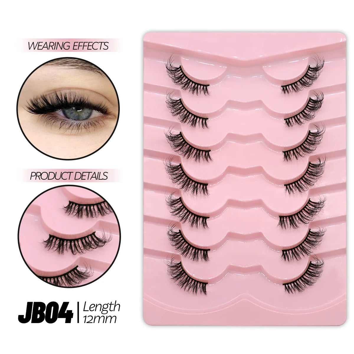 Demi-faux cils effet naturel – Bande transparente, regard allongé, style mink léger