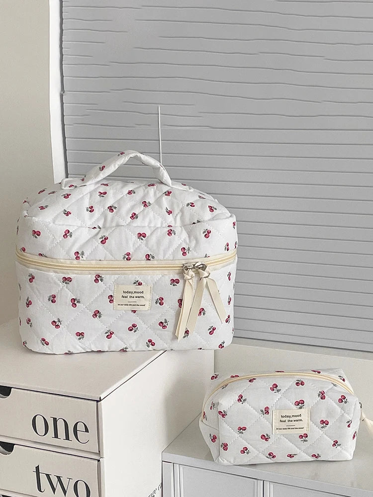 3 pcs trousse maquillage matelassée – Motif fruits, rangement & voyage