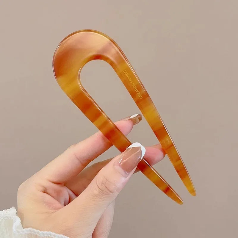 Pic à cheveux en U effet écaille – Épingle à cheveux géométrique en acétate – Accessoire coiffure femme chic