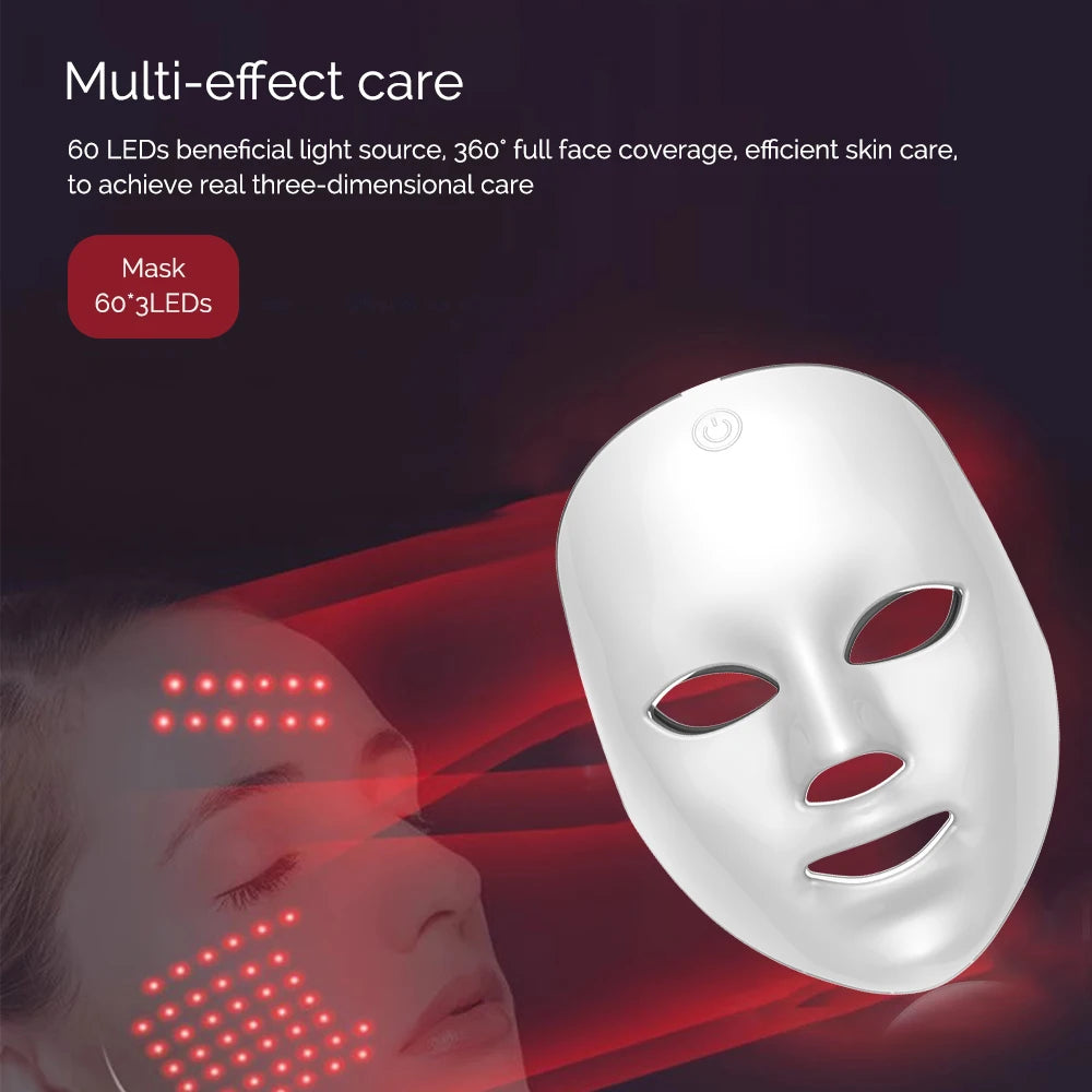 Masque LED visage & cou 7 couleurs – Appareil beauté lumineux sans fil pour soin de la peau