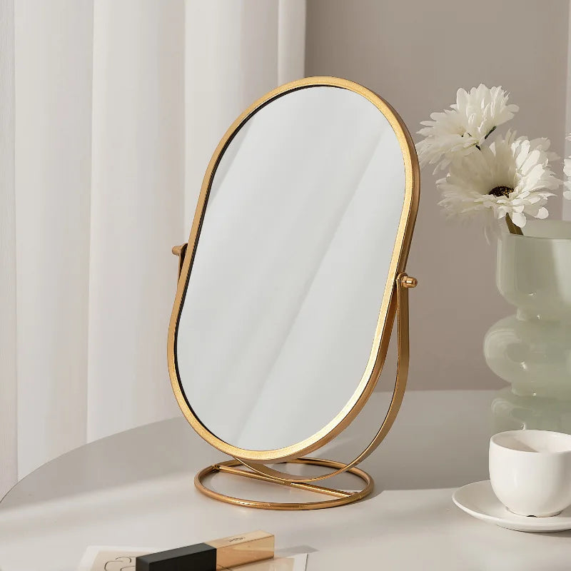 Miroir de maquillage ovale rotatif 360° – Miroir de table design en métal