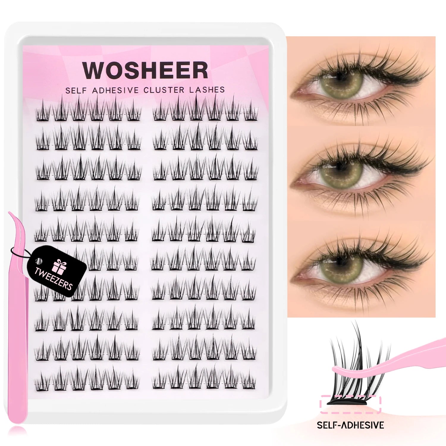 Cils auto-adhésifs WOSHEER – Clusters naturels réutilisables sans colle (DIY)