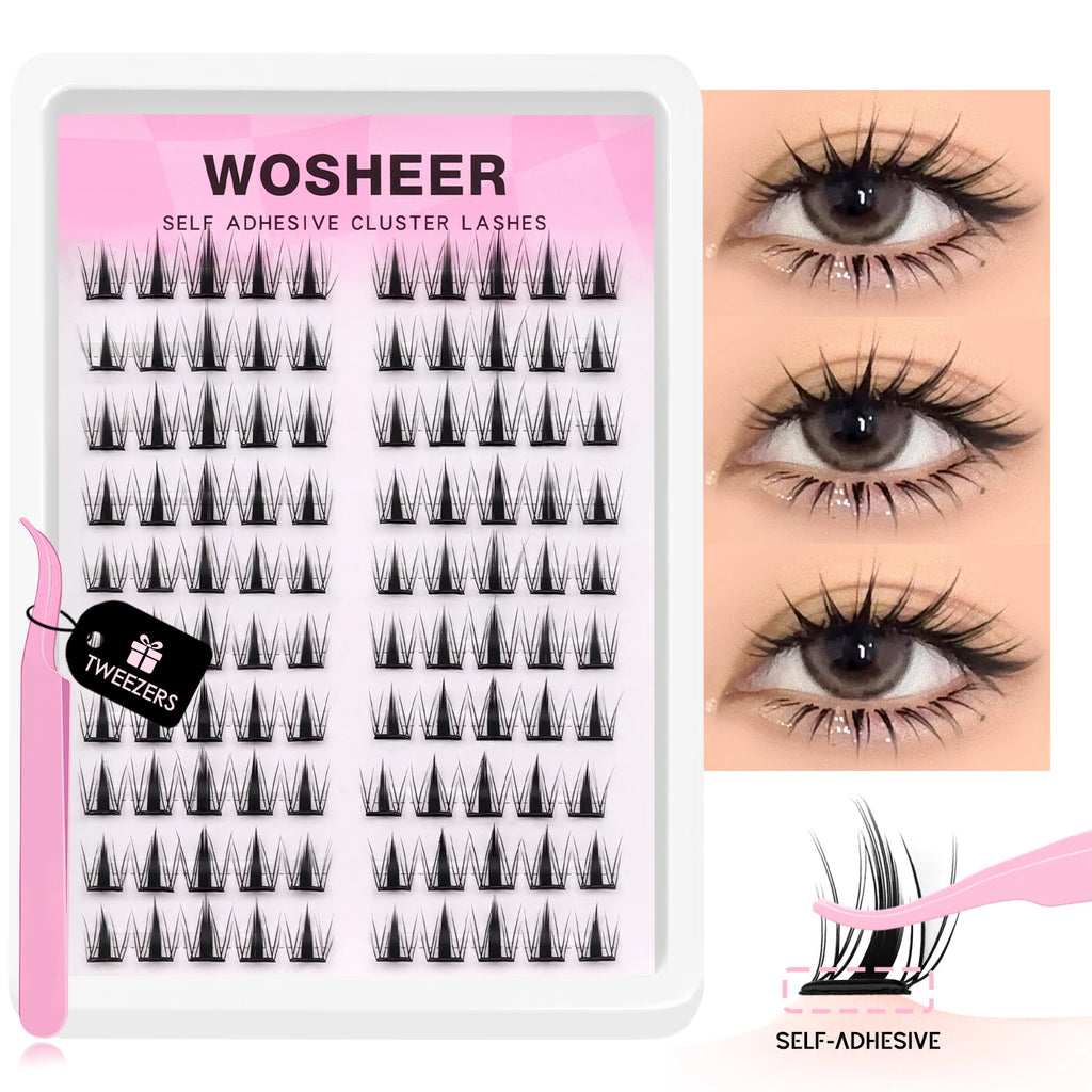 Cils auto-adhésifs WOSHEER – Clusters naturels réutilisables sans colle (DIY)
